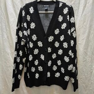 Hot Topic Friendly Ghost Womens Cardigan Sweater Black White V Neck Button Large